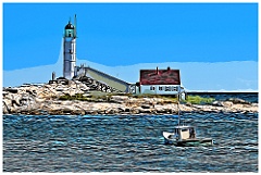 Lobsterboat Fishing By Isles of Shoals Light - Digital Painting